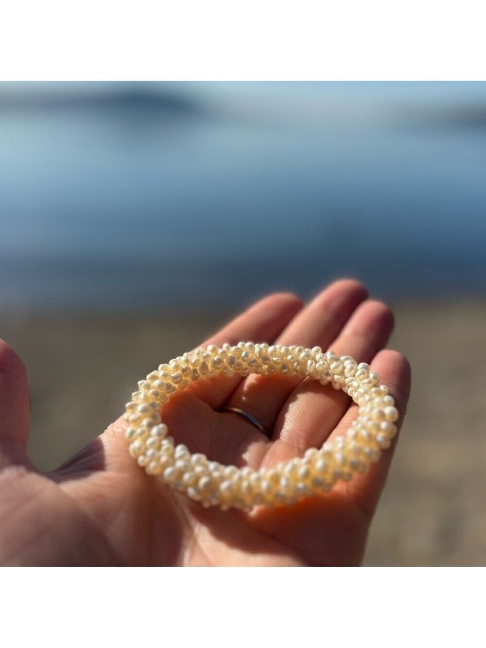 Tightly Woven Genuine Rice Freshwater Pearl Bracelet • Dainty Petite Fit • EUC